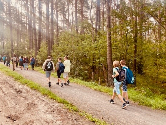 Schüler:innen der neuen fünften Klassen wandern durch den Wald