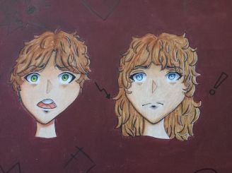 Ergebnis der Kreativwoche 8. Zu sehen sind die Gesichter eines Jungen und eines Mädchens, die im Manga-Stil gezeichnet wurden.