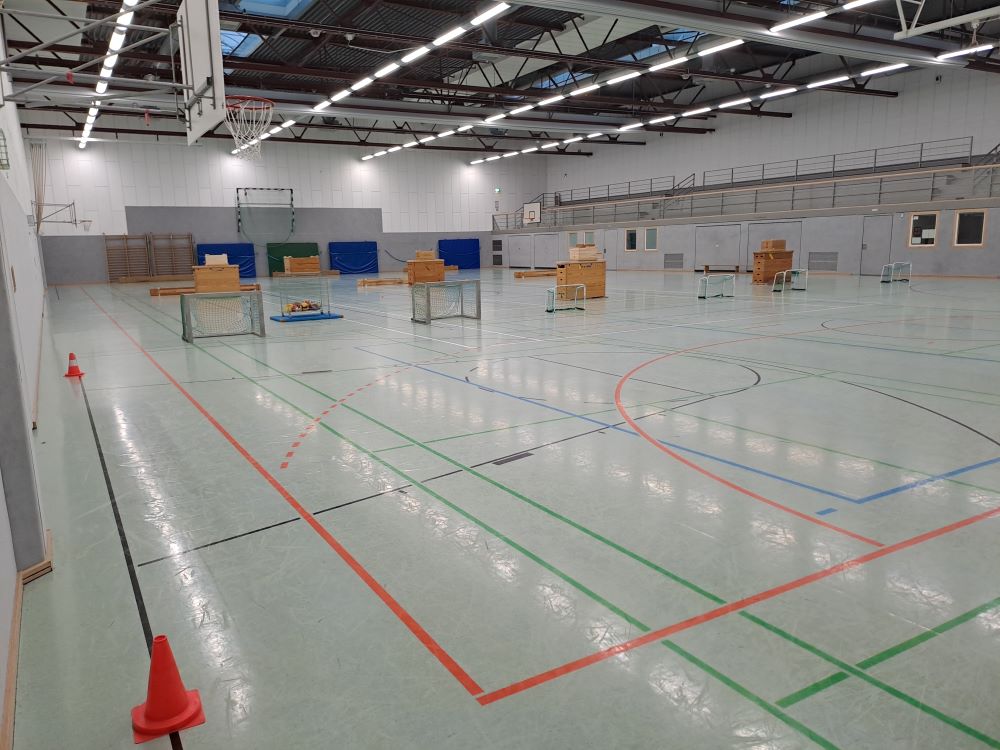 Blick in die für die Aktion "Stabile Sache" vorbereitete Sporthalle