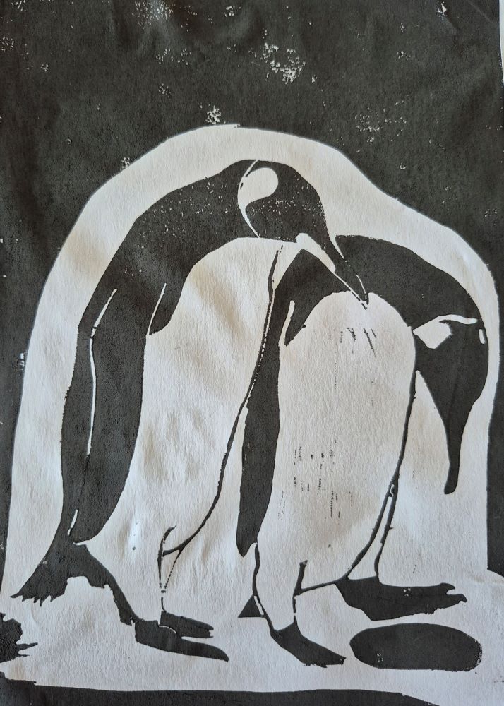 Pinguine als Linolschnitt
