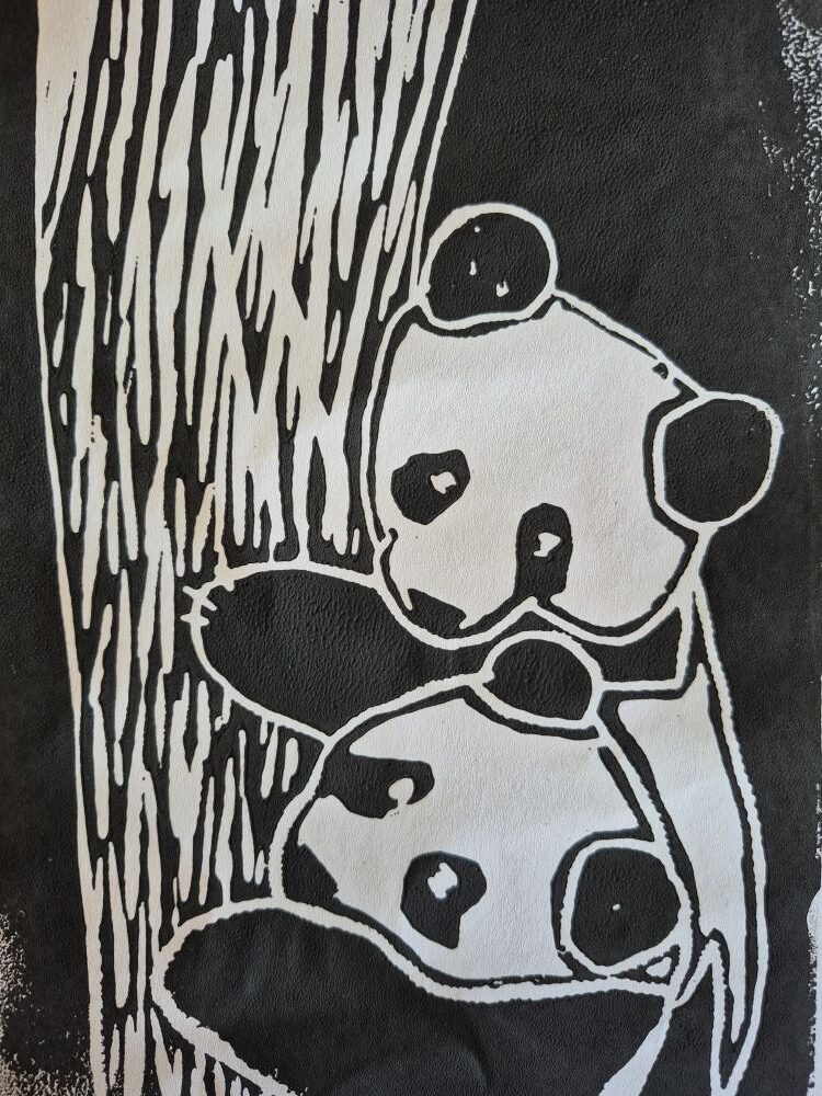 Pandabären als Linolschnitt