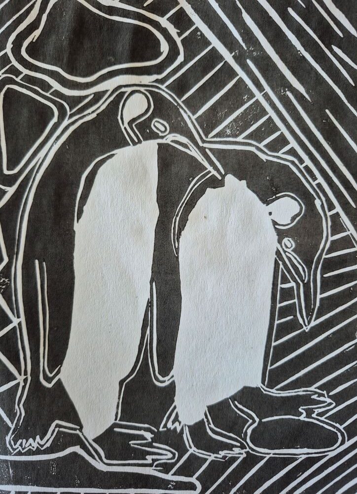 Pinguine als Linolschnitt