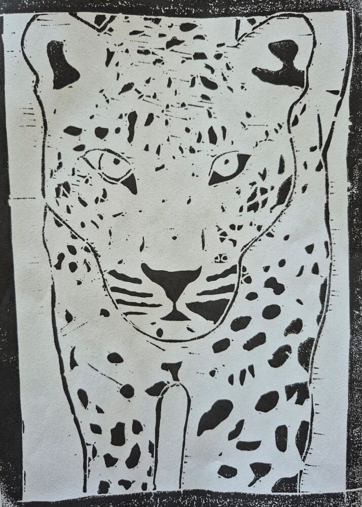 Leopard als Linolschnitt