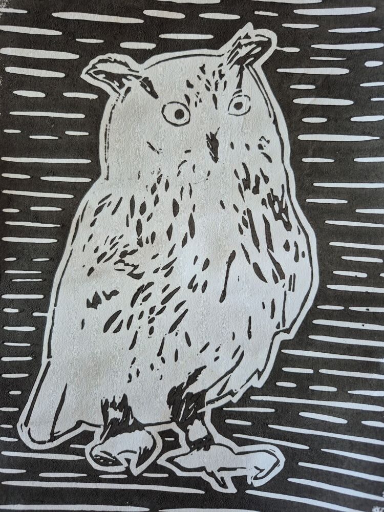 Eule als Linolschnitt