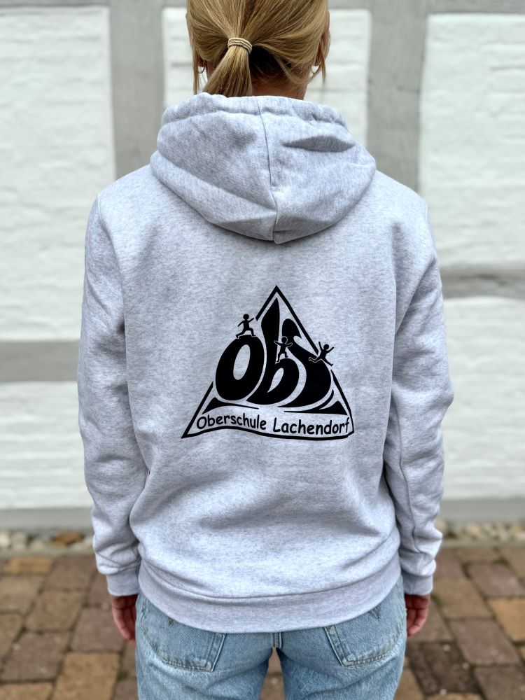 Hoodie in Grau mit Schwarzem Logo, Rückenansicht