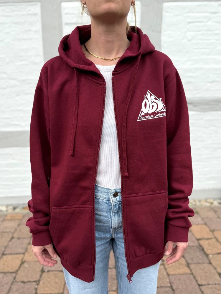 Zip-Hoodie in Weinrot mit weißem Logo